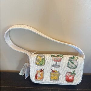 White Beaded Cocktail Motif Shoulder Bag